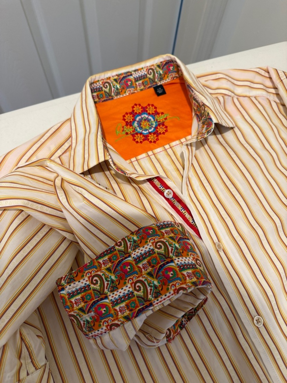 Robert Graham Summer Striped Button Down Excellent Condition Cotton Shirt Large